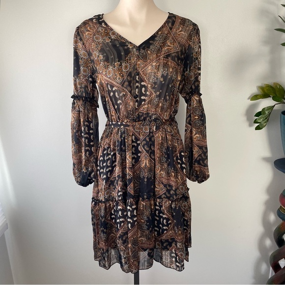 Kate Lily Designs Dresses & Skirts - Kate & Lily Paisley Boho Dress Belted Long Sleeve Chiffon Bohemian